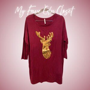 Ladies Christmas Sequins Reindeer Top Sz L